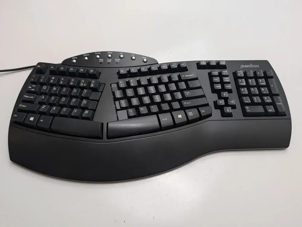 Perixx Periboard-512 Ergonomic Split Keyboard Full Size Hot Keys Palm Rest Black
